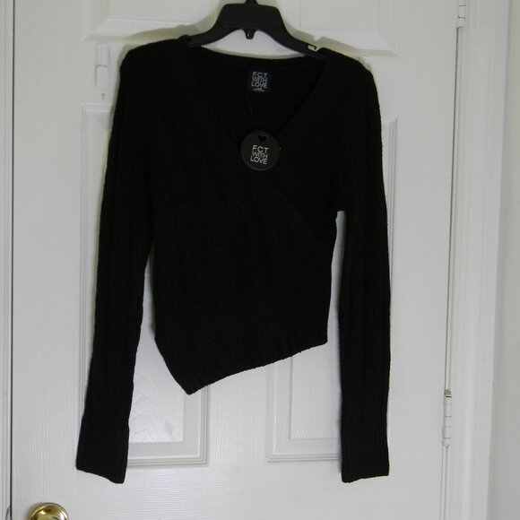 FCT with LOVE Women's Asymmetric Faux Wrap Sweater Black Size L NWT - Picture 1 of 3